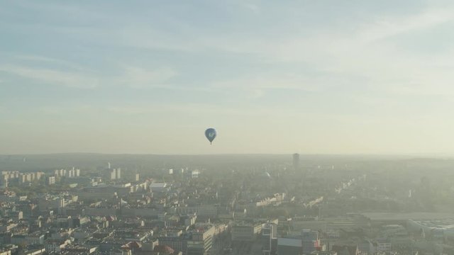 Hot Air Balloons Overy Cityscape, Aerial View