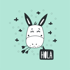 Cute donkey head vector illustration. Design element, modern clipart © kora_ra_123