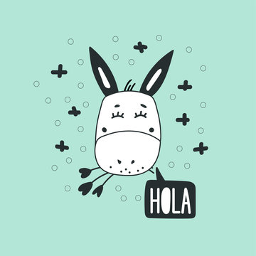 Cute donkey head vector illustration. Design element, modern clipart