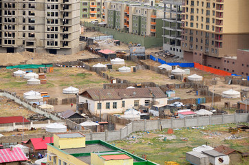 Yurts on suburb of the capital city of Mongolia -Ulaanbaatar
