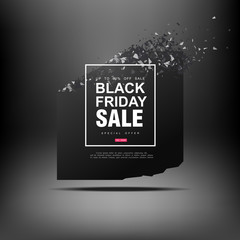 Black Friday discount coupon. Blast wave with flying particles. Explosive coupon sale. Big Sale