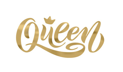 Queen word with crown. Hand lettering text vector illustration