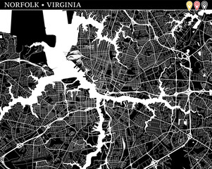 Simple map of Norfolk, Virginia
