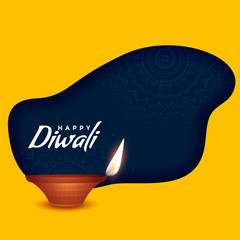 happy diwali burning diya on yellow background