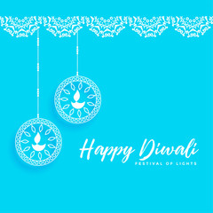 Naklejka premium happy diwali background with celebration lamps