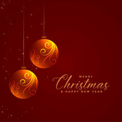 glowing floral christmas balls on red background