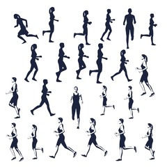 Fototapeta na wymiar Running women silhouettes collection. Sport and recreation