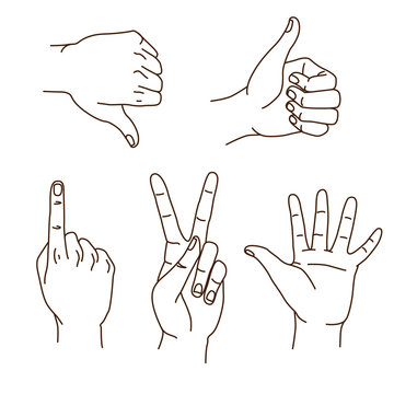 Hands gestures hand drawn set logo design isolated on white.