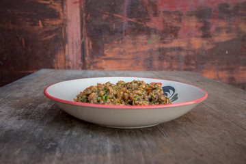 Spicy minced fish Thai food