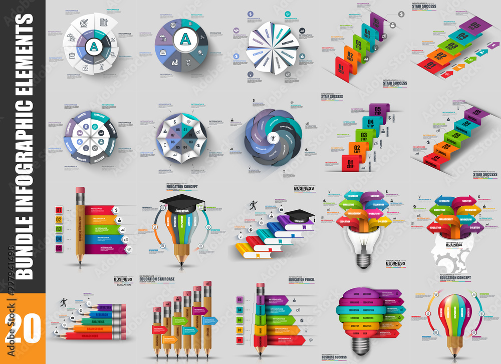 Poster Bundle infographic elements data visualization vector design template. Can be used for steps, options, business processes, workflow, diagram, flowchart concept, timeline, marketing, info graphics.