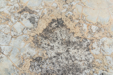 Closeup fragment of grunge weathered wall of a building, Aged cracked concrete stone plaster wall background and texture style