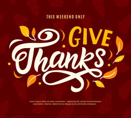 Thanksgiving Day sale web banner template. Give thanks promo offer