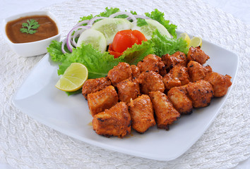 Chicken Boti Kebab, Delicious spicy and marinated boneless chicken meat cooked on charcoal flame.