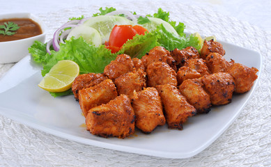 Chicken Boti Kebab, Delicious spicy and marinated boneless chicken meat cooked on charcoal flame.