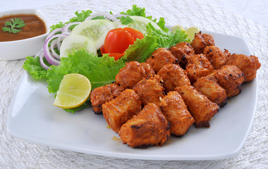 Chicken Boti Kebab, Delicious spicy and marinated boneless chicken meat cooked on charcoal flame.
