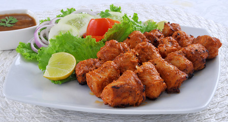 Chicken Boti Kebab, Delicious spicy and marinated boneless chicken meat cooked on charcoal flame.