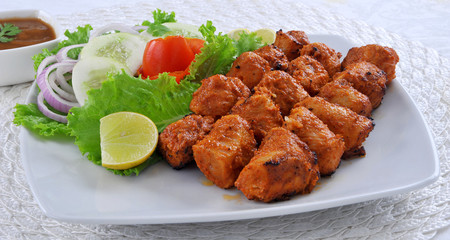 Chicken Boti Kebab, Delicious spicy and marinated boneless chicken meat cooked on charcoal flame.