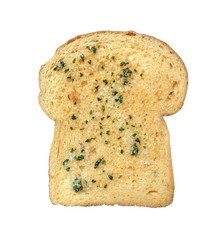 Garlic and herb bread slices isolated on white background