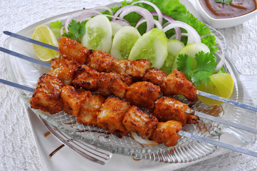 Fish Tikka, Delicious and Spicy Boneless Fish Meat on Skewers, Ready for Serve