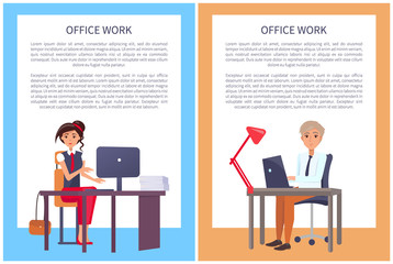 Office Work Posters with Text Sample Woman and Man