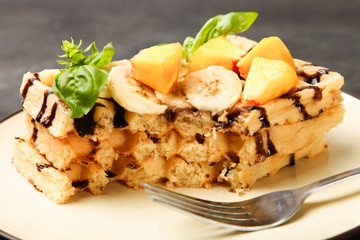 Belgian waffle with fruit