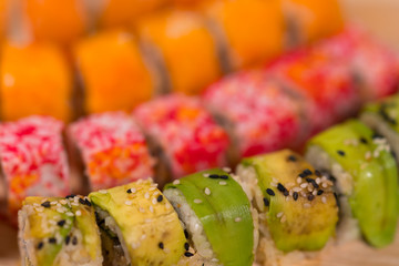 Assorted selection of fresh sushi rolls