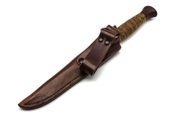 Dagger in leather scabbard isolated on white background