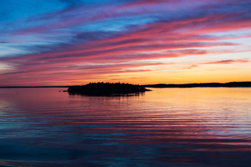 A natural  Dramatic,  blazing   sunset in the Baltic sea. Bright sky and clouds. beautiful seascape as background