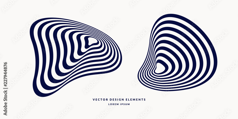 Poster the amorphous element with the effect of visual distortion. black and white stripes.