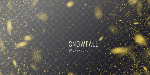 Vector realistic snowfall against a dark background. Transparent elements for winter cards - obrazy, fototapety, plakaty