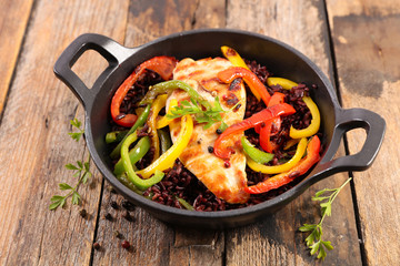 grilled chicken with rice and bell pepper