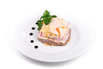 Salad of ground meat, eggs and cheese