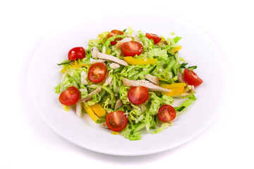 Salad of cherry tomatoes, lettuce and beef