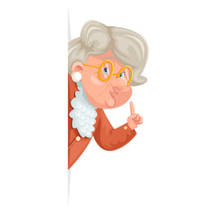 Wise advice look out corner grandmother talking old woman granny character adult icon cartoon design vector illustration