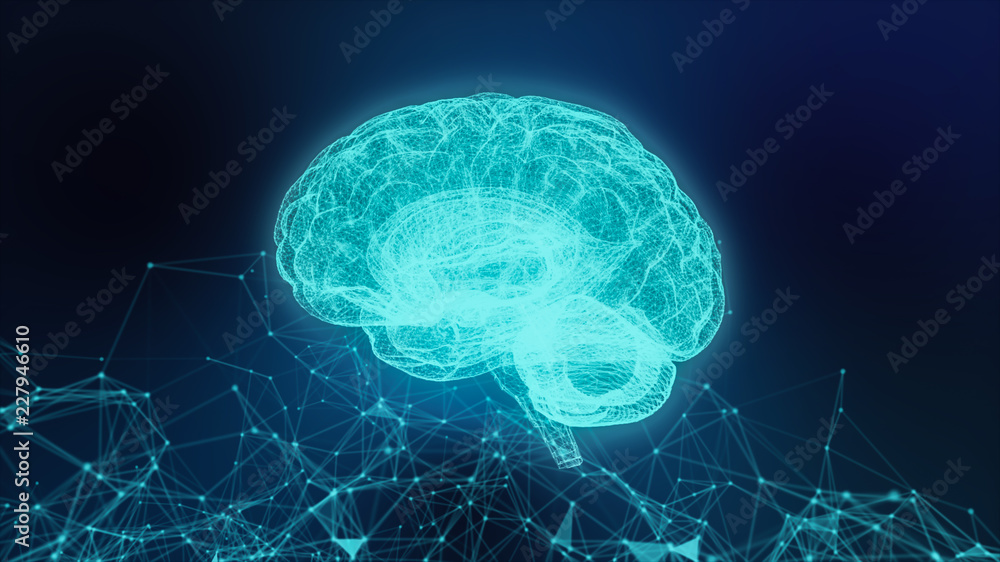 Poster concept of an active human brain on a dark background.blurry abstract 3d rendering abstract backgrou