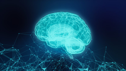 Concept of an Active Human Brain on a Dark Background.Blurry abstract  3d Rendering Abstract Background blue  Network concept . Future backgroundTechnology concept.