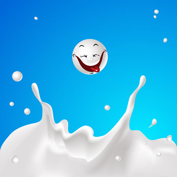 Milk Splash with White Drop Cute Funny Character - Vector Illustration
