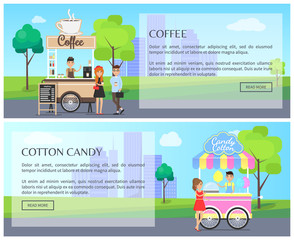 Fototapeta na wymiar Coffee and Cotton Candy Web Vector Illustration