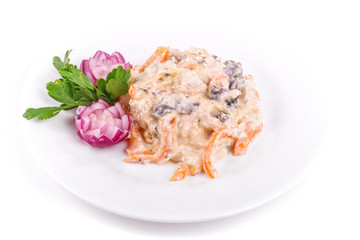 Salad of meat, carrots, beans and onions