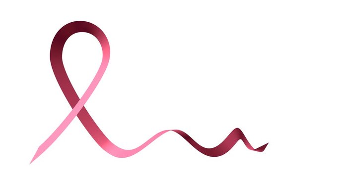 Breast cancer ribbon 3d animation. International symbol of National Breast Cancer Awareness Month. Moving pink ribbon isolated at white background.