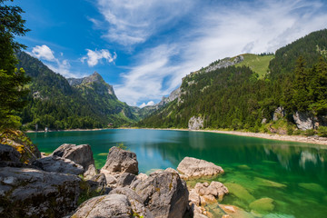 Beautiful mountain lake summer landscape at Switzerland