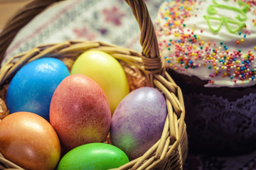 Easter colored eggs and the easter cake