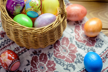 Easter colored eggs in the basket