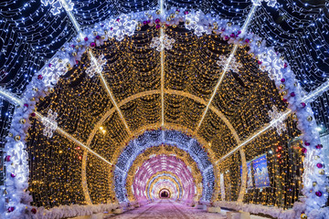 Christmas in Moscow. Light tunnel on Tverskoy Boulevard