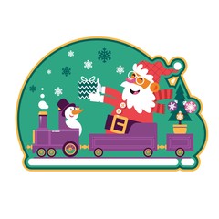 Santa Green With Green Tree And Presents.Cute Cartoon Santa Claus Sticker