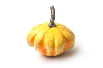 closeup of yellow gourd for halloween decoration on white background