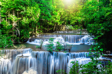 Landscape photo, Huay Mae Kamin Waterfall,Amazing waterfall in wonderful autumn forest, beautiful waterfall in rainforest at Kanchanaburi province, Thailand