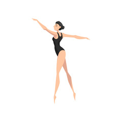Fototapeta premium Young professional ballerina in black leotard dancing vector Illustration on a white background