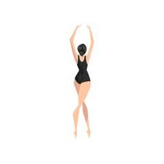 Young ballerina dancing in black leotard, professional ballet dancer vector Illustration on a white background