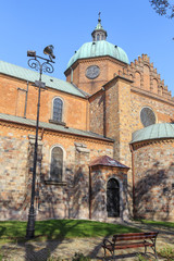 Fototapeta na wymiar Plock Cathedral of Blessed Virgin Mary, a Roman Catholic church in Poland, Romanesque architecture. It is oldest historical monument in city, which contains a number of tombs of Polish monarchs